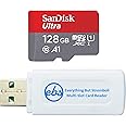 SanDisk Ultra 128GB MicroSDXC UHS-I Memory Card for Tablet Works with Lenovo Yoga 9i, IdeaPad Flex 5, Flex 3 (SDSQUA4-128G-GN6MN) Class 10 Bundle with (1) Everything But Stromboli TF & SD Card Reader
