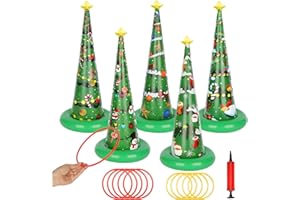 QUESCU 5 Pack Inflatable Christmas Tree Ring Toss Game,Christmas Party Games for Kids,Adults,Family,Christmas Indoor Outdoor Game Garden Toys