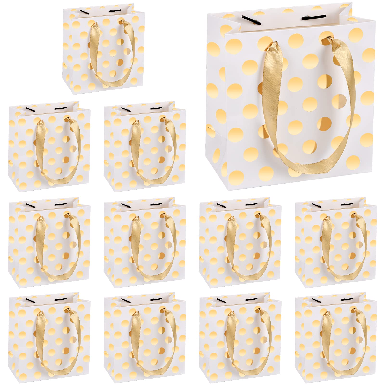 12 Pcs Gift Bags Small, Small Paper Party Bags,Gift Paper Bags with Handles,Foiled Design Party Favor Bags for Birthday,Wedding,Party,Celebrations and Gift -Gold (14 x 15 x 7cm)
