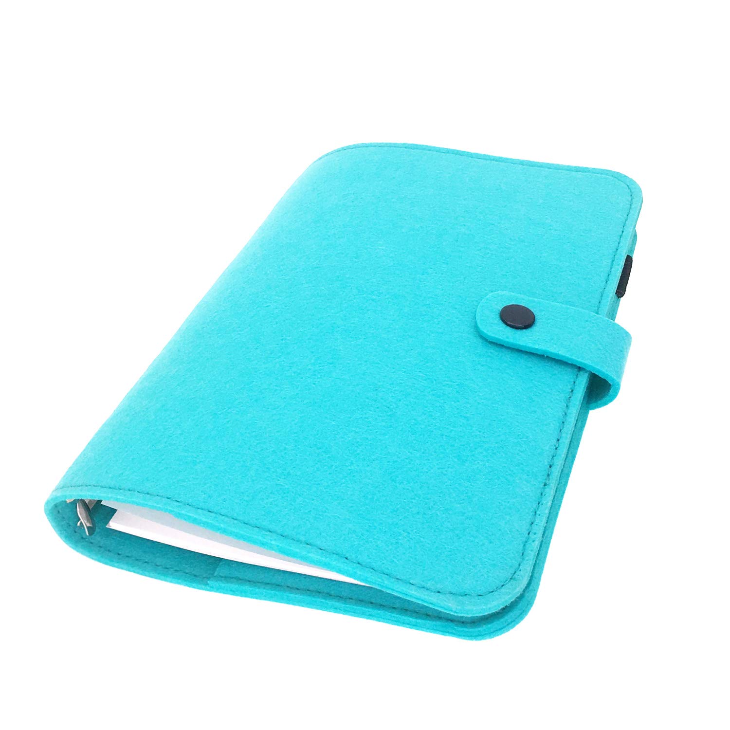A6/ A5 6-Holes Felt Cover Round Ring View Binder File Folder for Loose Leaf Sheet Protectors/Binder Cover Protector, Aqua Mint, A5 mini Set