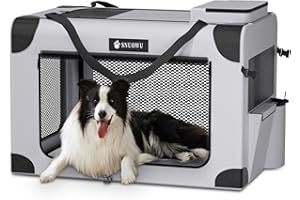 SNUOWU 36 Inch Collapsible Dog Crate, 3-Door Portable Travel Dog Crate for Large Dogs, Foldable Soft Dog Crate Pet Kennel for Indoor & Outdoor Pet Home (36" L x 25" W x 25" H,Gray)