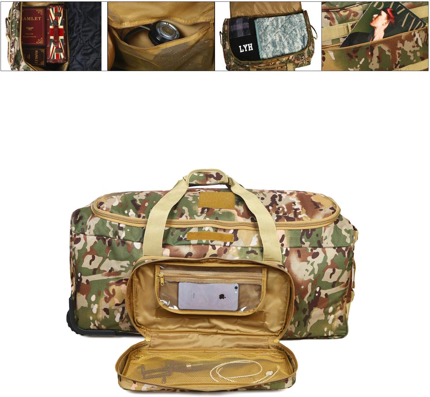 Military Tactical Wheeled Deployment Trolley Duffel Bag Heavy-Duty Camping Hiking Running Trekking (08360A Multicamo) : Sports & Outdoors
