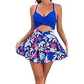 B2prity Women Cutout One Piece Skirt Swimsuit V Neck Wrap Tie Back Swimdress Tummy Control Bathing Suits Slimming Swimwear