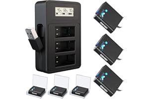 TOMSHEIR Batteries (3-Pack) 1800mAh and USB LED Charger for Gopro Hero 8/7/6/5 for GoPro Hero 8 Black, Hero 7 Black, Hero 6 Black, Hero 5 Black(Fully Compatible with Official)