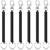 Mozeat Lens 6Pcs Spiral Retractable Spring Coil Keychain Theftproof Anti-lost Stretch Cord Coiled Lanyard With Keyring Lobster Clasp for Wallet Chain, Keys, Cellphone, Black