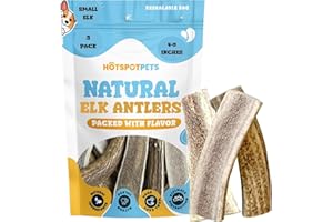 HOTSPOT PETS Small Premium Split Elk Antlers for Dogs - 4''-5'' Inch Long Dog Chews (3 Pack) Naturally Shed Antler Bone for Small Breed Aggressive Chewers - Made In USA -Odorless- Promotes Dental Hygiene (3 Pack)