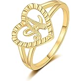 RLMOON Gold Initial Ring for Women Non Tarnish Vintage Initial Heart Ring | 14K Gold Plated Personalized Carved Letter A-Z St