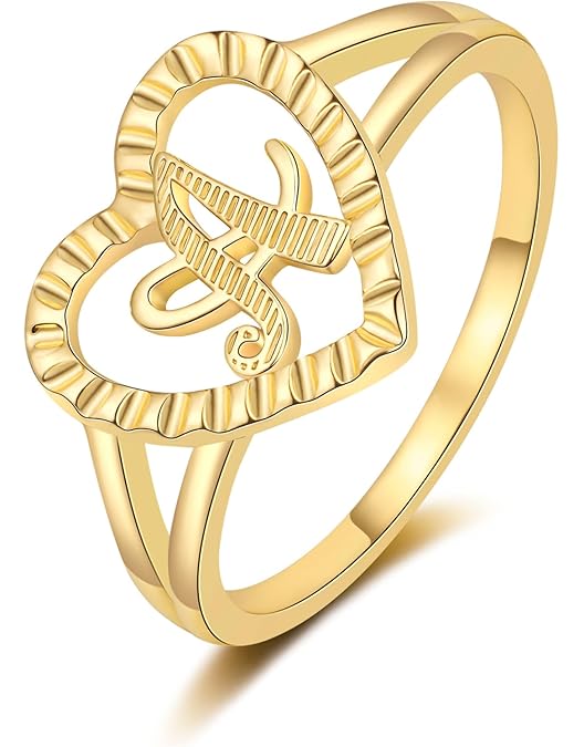 Amazon.com: Sparkle-Cut Letter Initial Script Ring In 10K Yellow