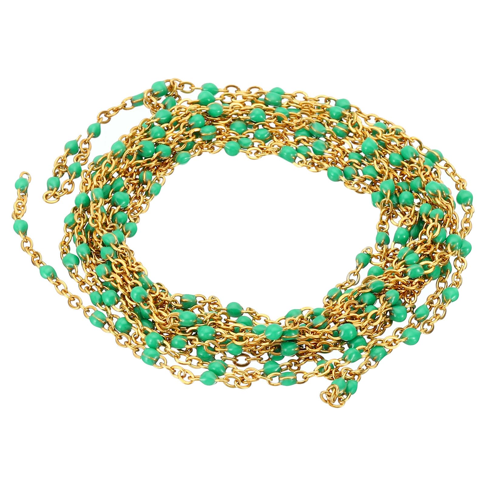 PATIKIL 2m/6.6 Feet Stainless Steel Cable Chain, Gold Link Chain Enamel Beads Satellite for Jewelry Making DIY Necklace Bracelet Accessories, Green