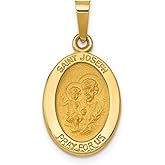 14k Yellow Gold Saint Joseph Oval Medal Pendant with Jesus Image and Pray for Us Inscription - Catholic Religious Necklace for Men or Women, Devotional Jewelry Symbol of Faith and Protection
