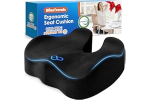 BlissTrends Seat Cushion,Thick Memory Foam Cushions for Office Chair, Car Seat, Airplane, Relieving Pressure Tailbone Sciatica Back Pain for Long Sitting Office Workers, Car Drivers 4.7in Thick Black