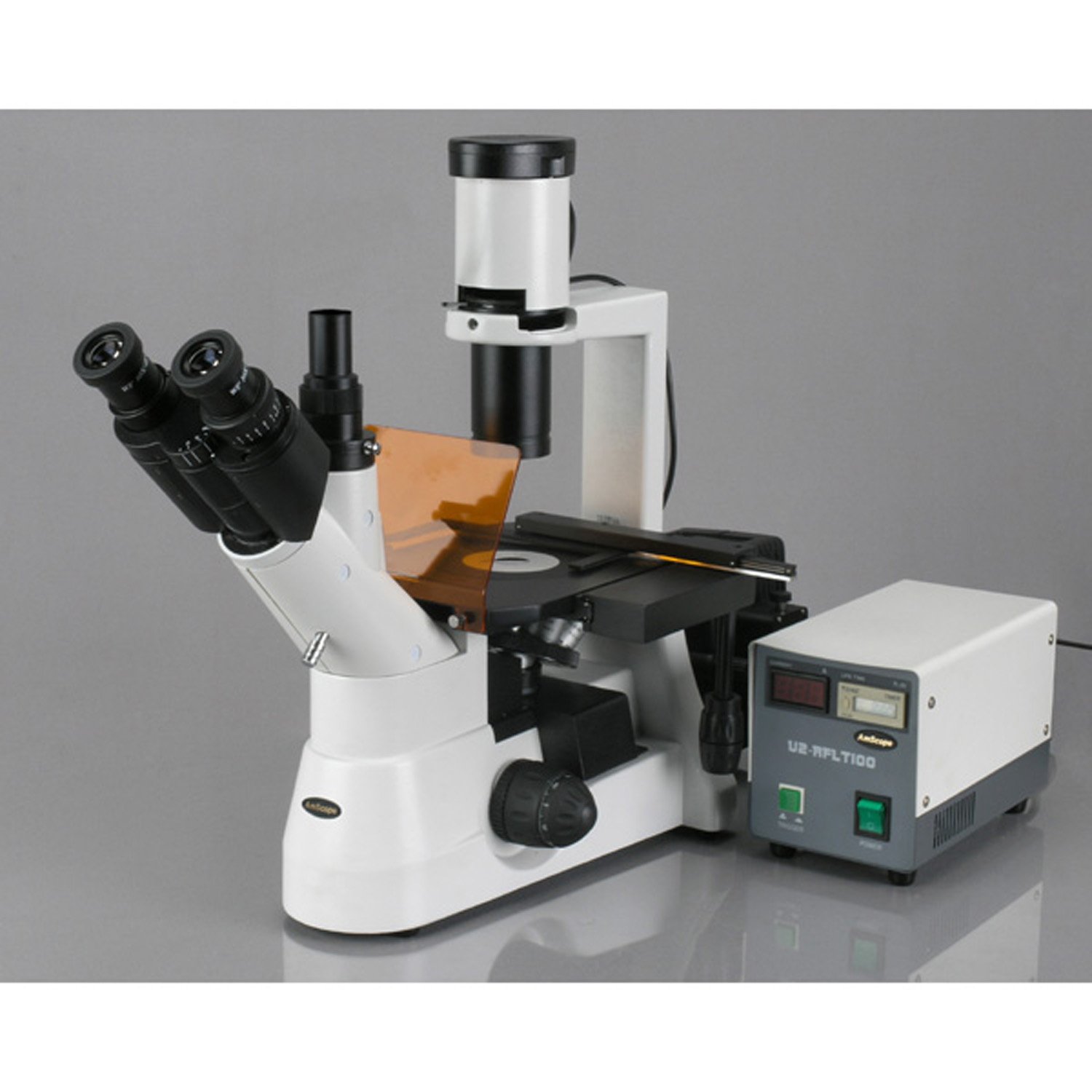 AmScope - 40x-1000x EPI Fluorescent Inverted Microscope + 5MP CCD Camera - IN300TC-FL-5MF, Black - Image 4