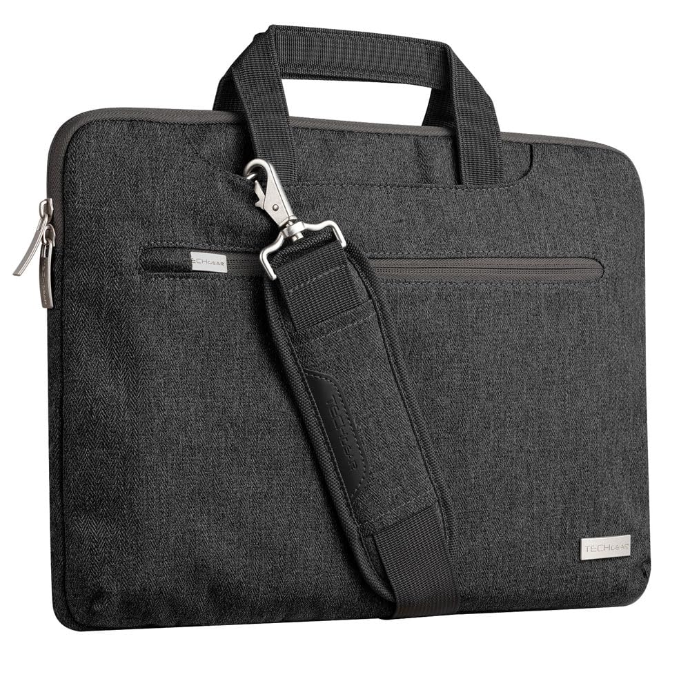TECHGEAR Case for 14" - 14.6" Laptops, Portable Multi-function Laptop Case with Adjustable Shoulder Strap, Luggage Strap & Suppressible Handles, Portable Sleeve Organiser Case Cover + Pockets BLACK