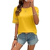 SHEWIN Womens T Shirts Crewneck Hollow Out Short Sleeve Blouses Tee Summer Tops for Women 2026