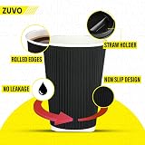 Zuvo 12oz Disposable Coffee Cups with Lids Pack of 50 Black Insulated view 4