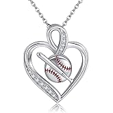 MONGAS Softball Necklace Sterling Silver Heart Softball Pendant Necklace Sport Jewelry for Women Softball Lovers Player