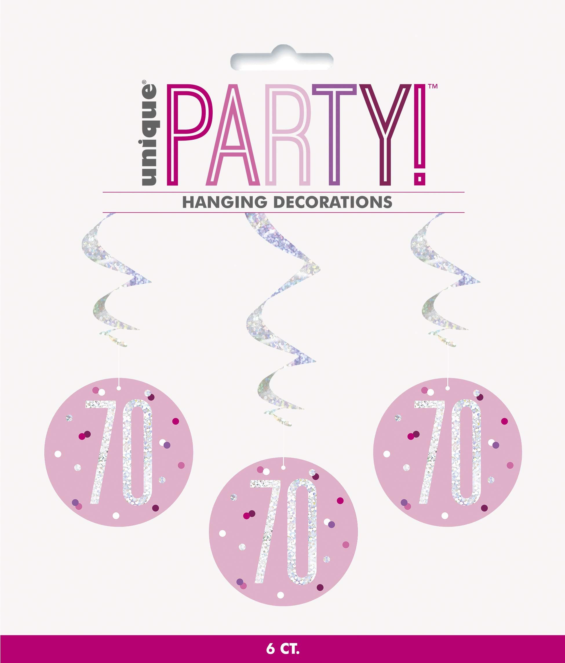 "70" Hanging Swirl Decorations - 32" | Pink And Silver | 6 Pcs.