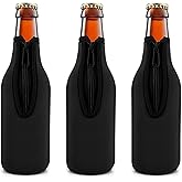 Hufopik 3 Pieces black Beer Bottle Sleeve Insulators 12oz 330ml Standard Beer Bottle Cooler Covers Zip-up Bottle Jacket