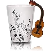 BUYNEED 12.9 Oz Guitar Mug Music Note Tea Coffee Milk Ceramic Music Cup Mug Gifts for Guitar Players Musicians Gift for Women,Men, Friend,Teacher,Black