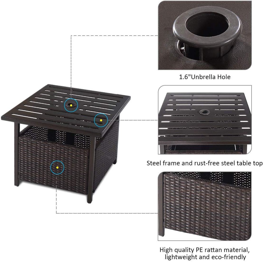 Giantex Patio Rattan Wicker Umbrella Side Table Stand with Umbrella Hole Steel Outdoor Deck Garden Pool Umbrella Side Table, Brown : Garden & Outdoor