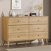 Chrangmay 6 Drawer Dresser,47" Wide Mid Century Modern Chest of Drawers,Wooden Bedroom Drawer Dresser with 6 Storage Drawers for Bedroom,Living Room,with Anti-Tipping Device,Wood