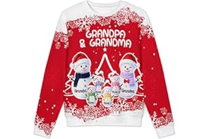SHGAHINA Personalized Snowman Unisex Christmas Ugly Sweater,Custom Family Name Sweaters Gift for Grandma Grandpa Mom Dad