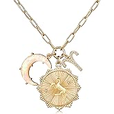 MISS RIGHT Gold Zodiac Sign Coin Necklace with Opal Crescent Moon Charm for Women Trendy, Dainty Gold Paperclip Chain 12 Constellation Horoscope Necklaces Astrology Jewelry Gifts