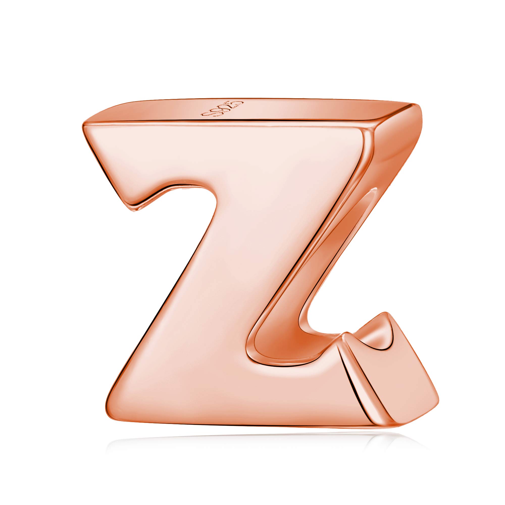 Alphabet Charms Initial A-Z Genuine 925 Sterling Silver Letter Beads Words Charms fits European Charms Bracelet for Mother Day Gfts (rose gold Z)