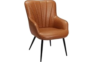 PrimeZone Faux Leather Living Room Chair - Mid Century Modern Accent Chair Upholstered Sofa Chairs with Metal Legs, Wingback Armchair for Bedroom,Office, Dining Room, Office, Brown