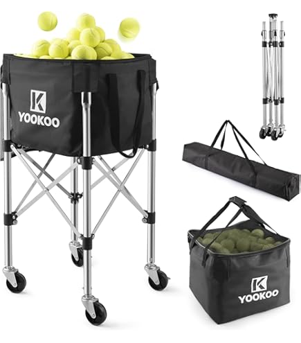 Tennis Ball Hopper With Wheels - Height Adjustable Folding Tennis Ball Basketball With Storage Bag, 150 Pickleballs And Tennis Balls Capacity - View #8