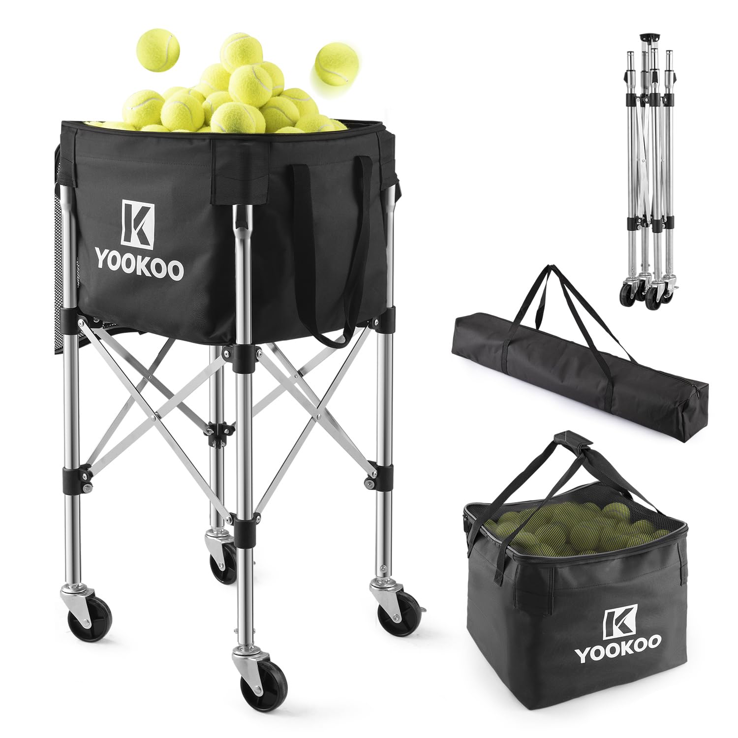 Photo 1 of YooKoo Sturdy Tennis Ball Hopper Holds 200 Balls, Lightweight Tennis Ball Basket with Adjustable Height, Easy to Use Without Installation for Tennis Training and Teaching