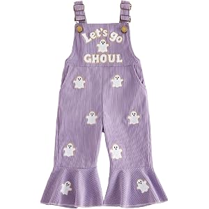 mlpeerw Toddler Girl Halloween Outfit Pumpkin/Ghost Romper Overalls Baby Bell Bottoms Jumpsuit Cute Little Girls Fall Clothe