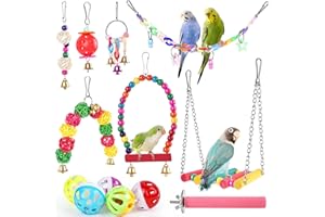 Chuiendi 13Pcs Bird Toys for Parakeet, Parrot Swing Standing Climbing Perch Hammock Bird Cage Chewing Toys with Bells for Cockatiel, Budgie, Conures, Lovebirds, Finches and Small to Medium Birds