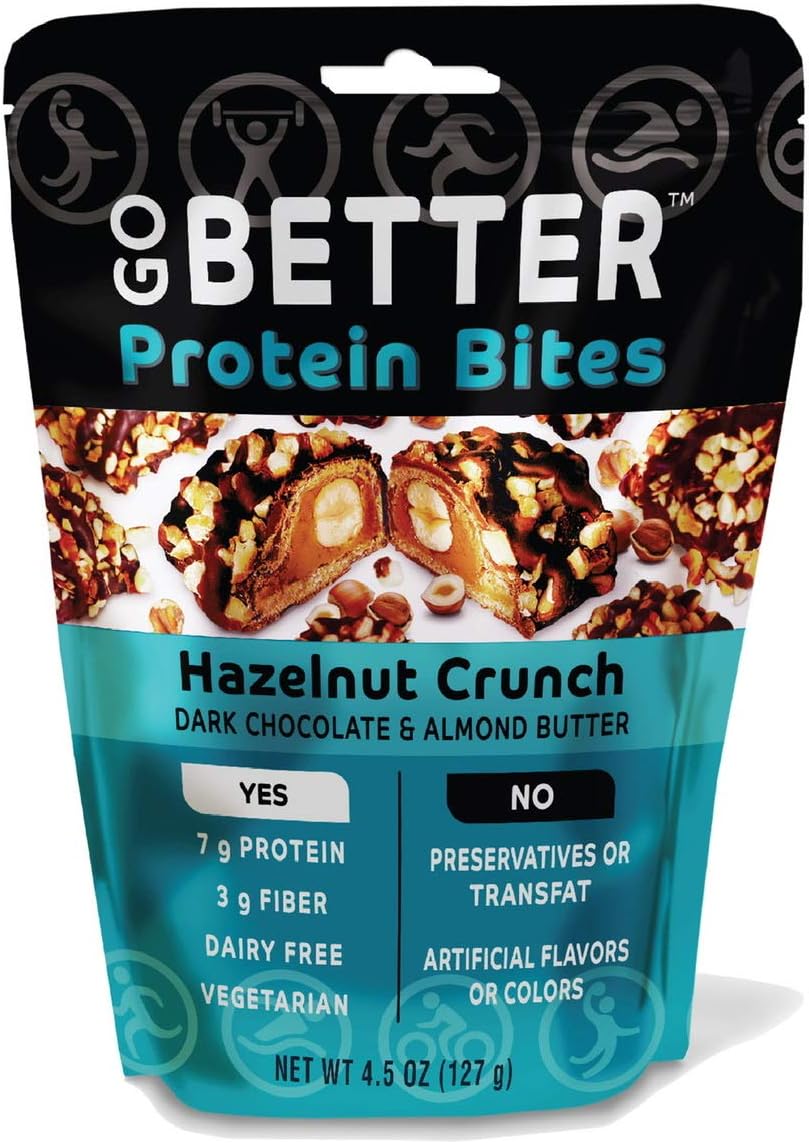 GO BETTER Keto Friendly Protein Almond Butter Bites | Dark Chocolate and Almond Butter | Dairy Free, Non GMO With Simple Whole Ingredients You Can See | 4 Pack | Hazelnut Crunch