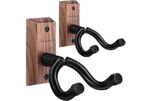 YESIMET Guitar Hanger Wall Mount-2 Pack Black Walnut Guitar Wall Mount, Guitar Wall Hook Holder with Screws, Wood Guitar Wall Hangers for Acoustic Guitar, Electric Guitar, Banjo, Bass, Mandolin, Ukulele
