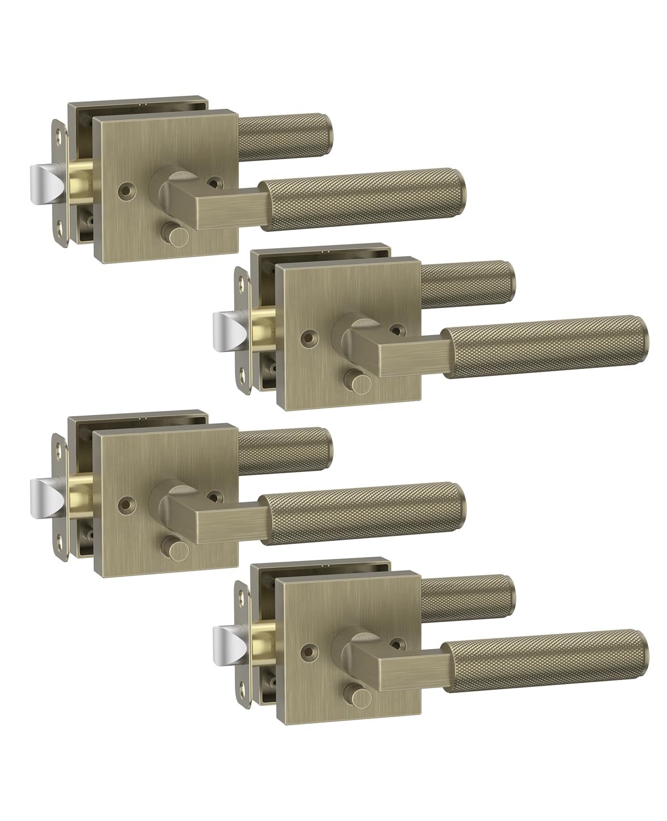 Photo 1 of Asidrama 4 Pack Brushed Antique Brass Privacy Door Handles, Door Lever with Door Knobs Indoor for Bedroom or Bathroom, Heavy Duty Door Handles Interior with Locks for Left Right Sided Doors