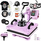 AKEYDIY 5 in 1 Heat Press Machine for t Shirts Professional Swing Away Heat Press Digital Combo 12" x 15" 360-degree Rotation Shirt Press Machine Sublimation (5 in 1 Heat Press Pink)