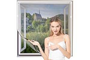 Yuzzy Adjustable Magnetic Window Screen DIY Fiberglass Screen Mesh Max 32 inch(H) x 24 inch(W) Fits Any Size Smaller with White Frame Gray Fiberglass Mesh (32" * 24")