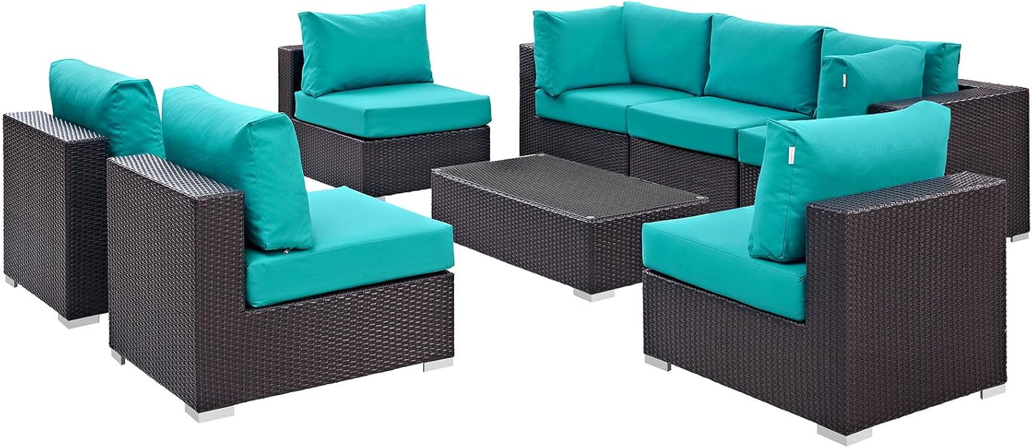 Modway Convene 8-pc Outdoor Patio Sectional Set in Espresso Turquoise