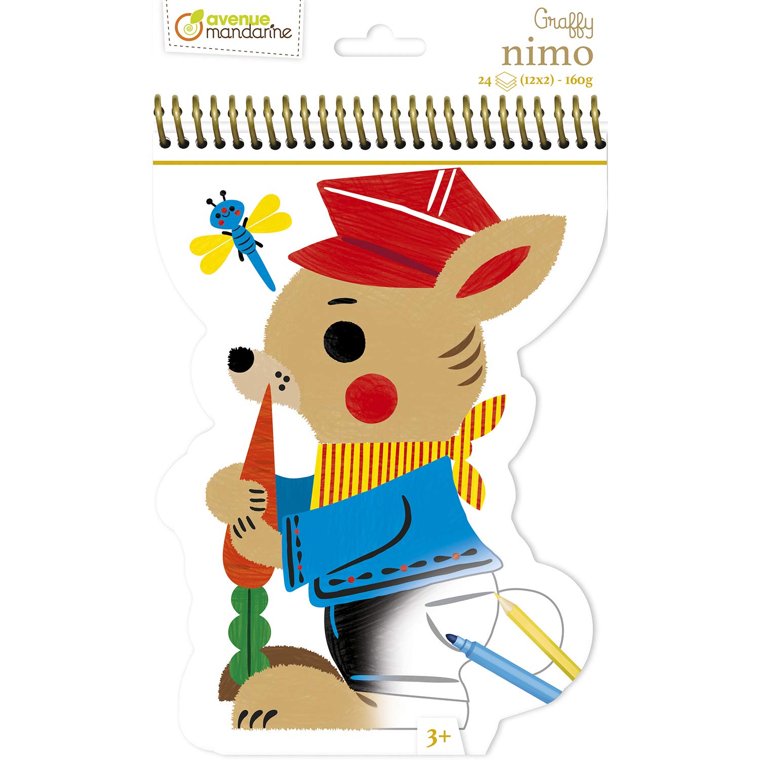 Avenue Mandarine - Ref GY111C - Graffy Nimo Spiral Colouring Book - Rabbit Designs - 24 Colouring Pages, 15 x 25.5cm, 160gsm Drawing Paper, 12 Designs, Suitable for Ages 3+