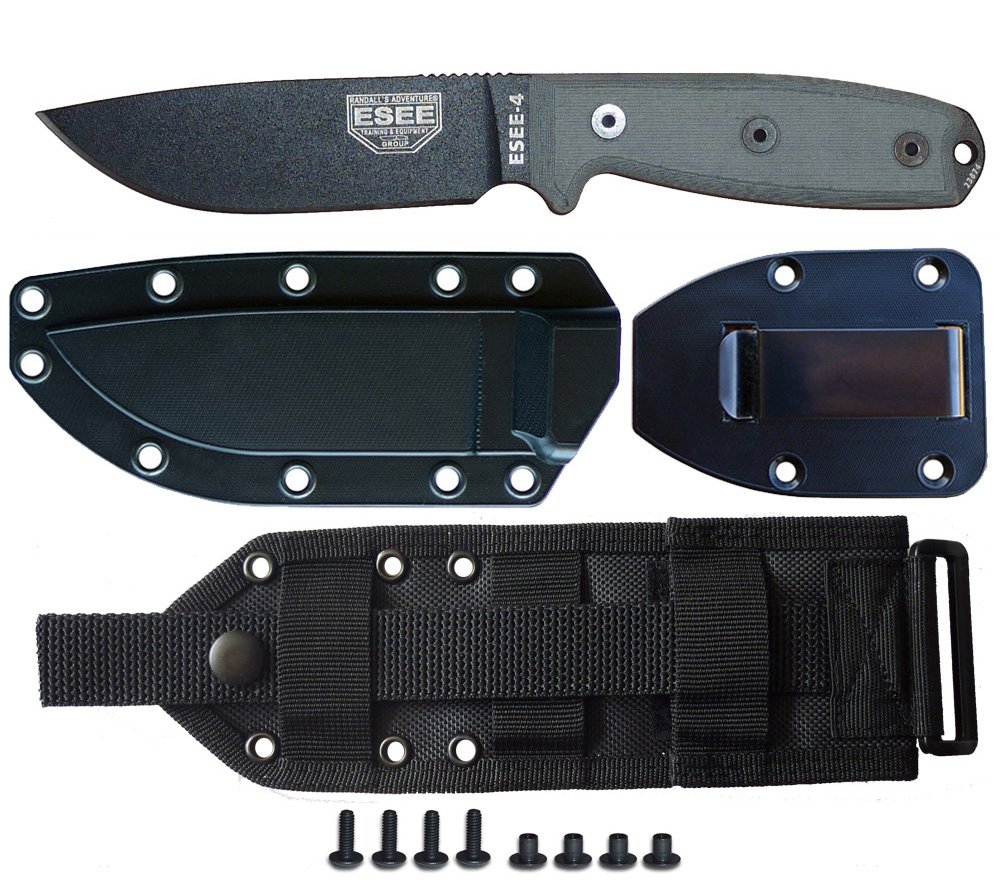 Buy ESEE Knives Model 4PMB Fixed Blade (Black) with Black Sheath, Belt Clip Plate, and Cordura