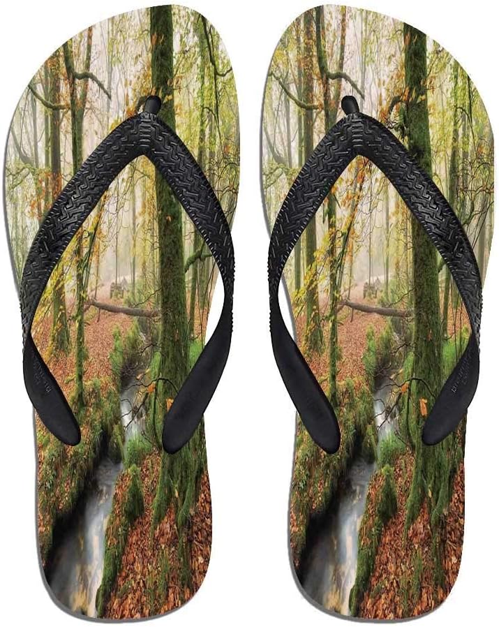 Woodland Decor Stylish Flip Flops,A Carpet of,for Men&Boys