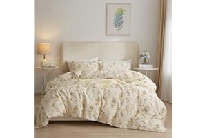 EAVD Yellow Floral Duvet Cover Queen Cotton Reversible Garden Floral Bedding Sets Full Aesthetic 1 Botanical Duvet Cover with 2 Pillowcases Chic Aesthetic Flower Bedding Sets for Girls Women