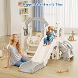 Krovtoy 6-in-1 Toddler Playground Elk Slide Swing Set Baby 1-3 Years Beige Grey view 9