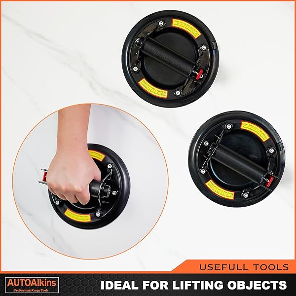 AUTOALKINS 8″ HEAVY DUTY SUCTION CUP TO LIFT LARGE GLASS, TILE, MARBLE, VACUUM SUCTION CUPS LIFTER WITH HANDLE FOR TILES, WINDOWS, GLASS LIFTING, 480 LBS LOAD CAPACITY, CARRYING CASE (1 PACK)