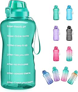 4AMinLA Motivational Water Bottle Gallon Jug with Straw and Time Marker Large Capacity Leakproof BPA Free Fitness Sports Water Bottle (green)