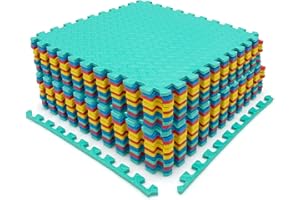HONEY JOY Foam Floor Tiles for Kids, EVA Interlocking Baby Soft Puzzle Play Mat with Borders, Non-Slip Large Carpet Rug, for 