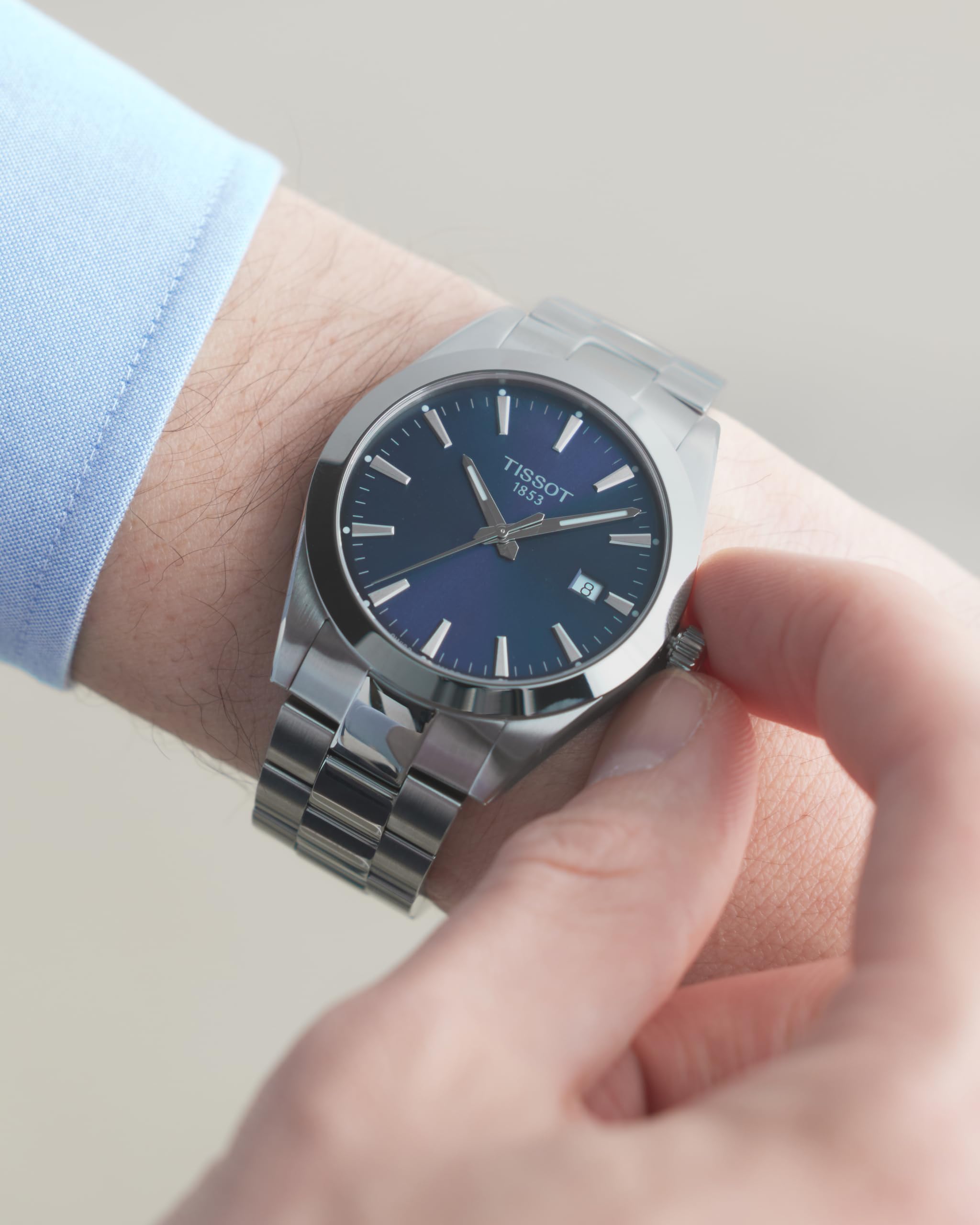 Tissot Mens Gentleman Stainless Steel Dress Watch Grey