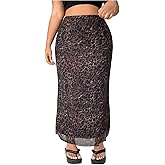 WDIRARA Women's Plus Size Leopard Elastic Waist Bodycon Skirt Stretchy Mesh Long Skirts