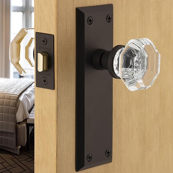 NOSTALGIC WAREHOUSE NEW YORK & WALDORF CRYSTAL DOOR KNOB WITH PLATE